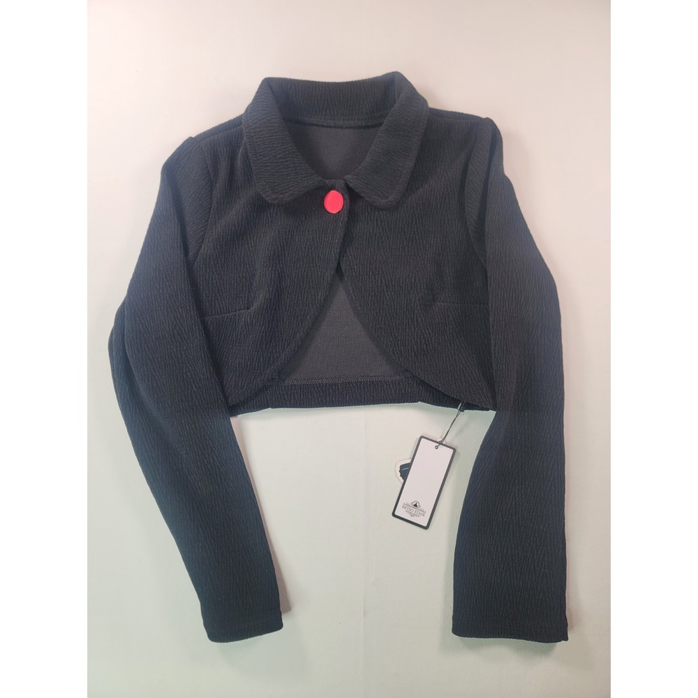 NWT Retro Stage Black Cropped Bolero Shrug Jacket Red Button Vintage Pinup Size